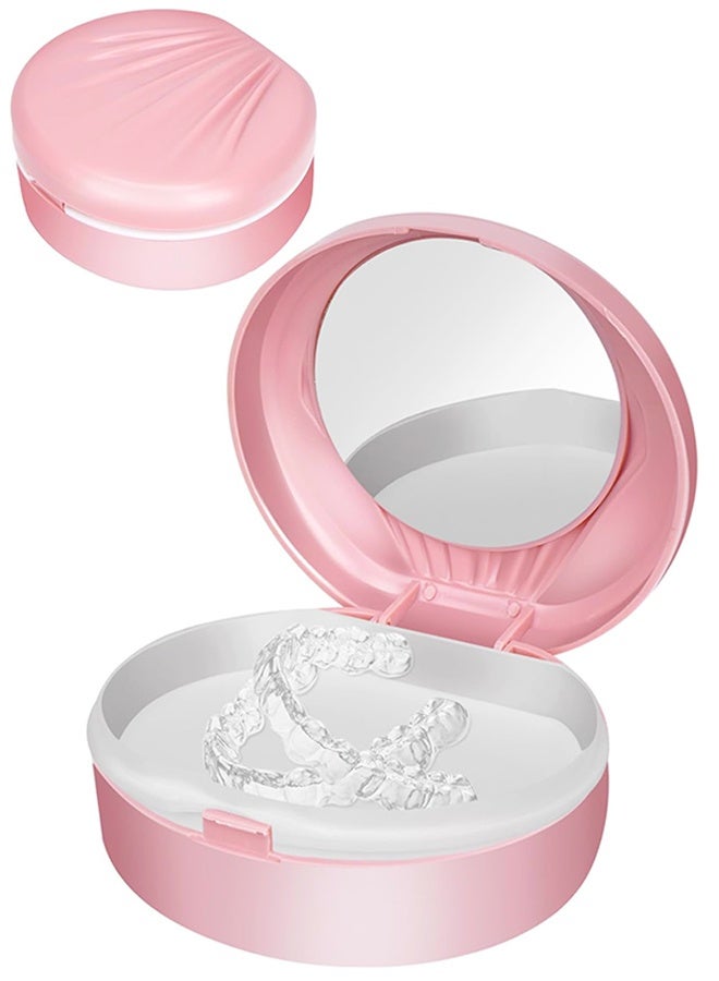 Retainer Case With Mirror, Aligner Case Mouth Guard Holder, Durable Hygienic Dental Storage Container for Travel Carrying Protecting Braces Partial Dentures (Pink) - Image 1